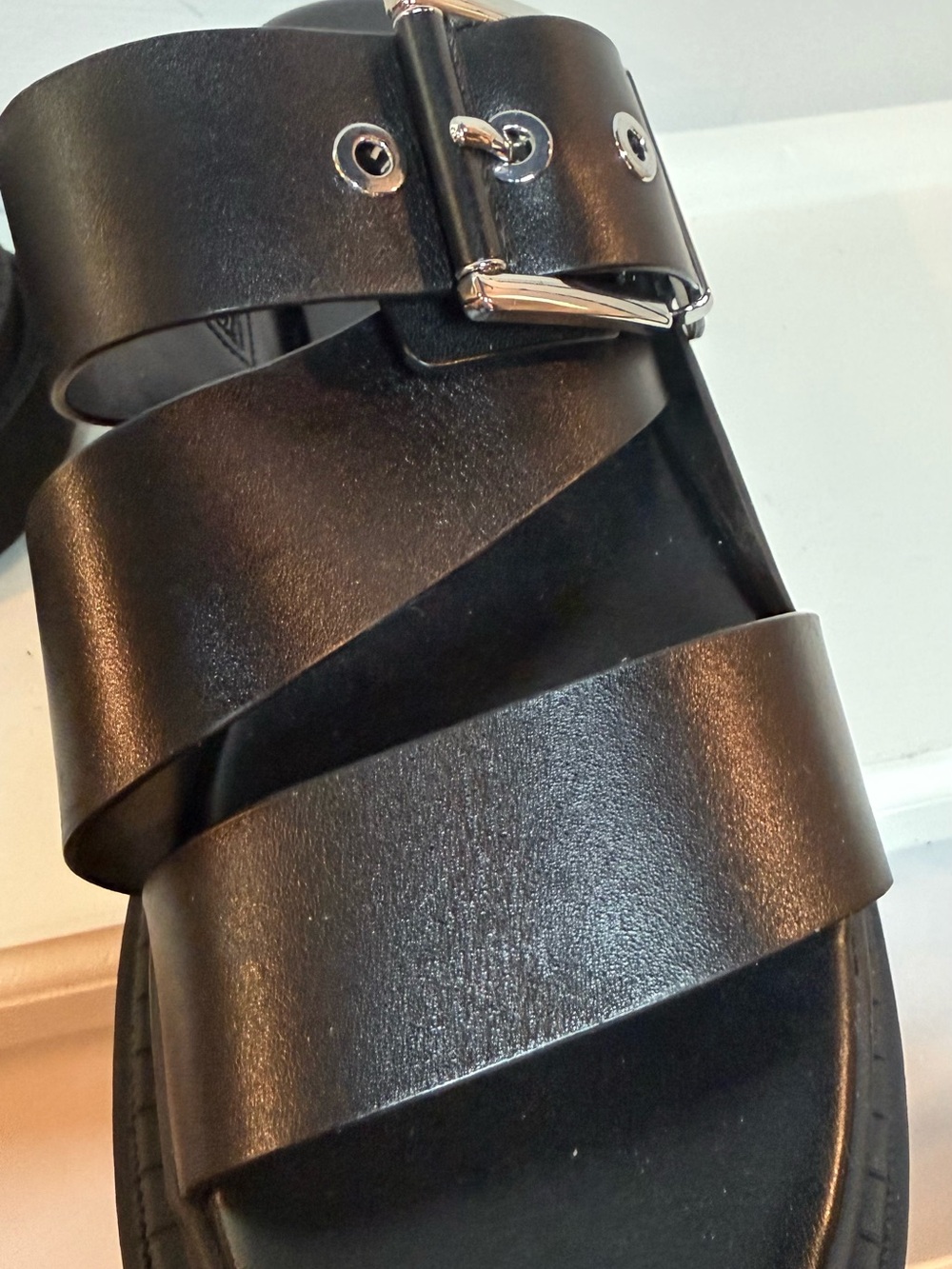 Michael Kors Black Lug-Sole Double Strap Slide Sandals - Picture 6 of 8